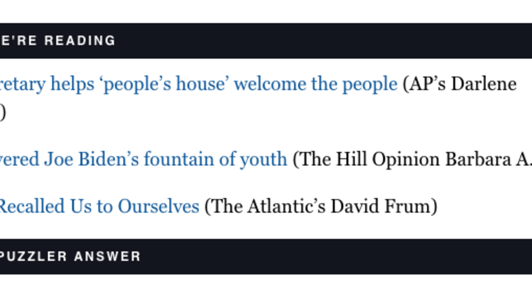 screenshot of Barbara Perry article link in Politico "West Wing Playbook"