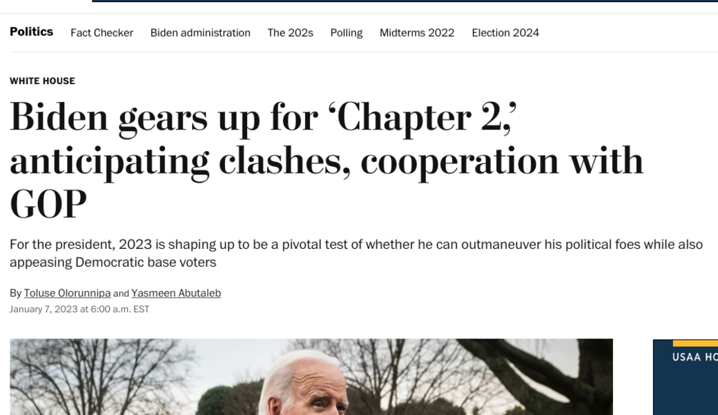 screenshot of article headline and photograph of President Joe Biden