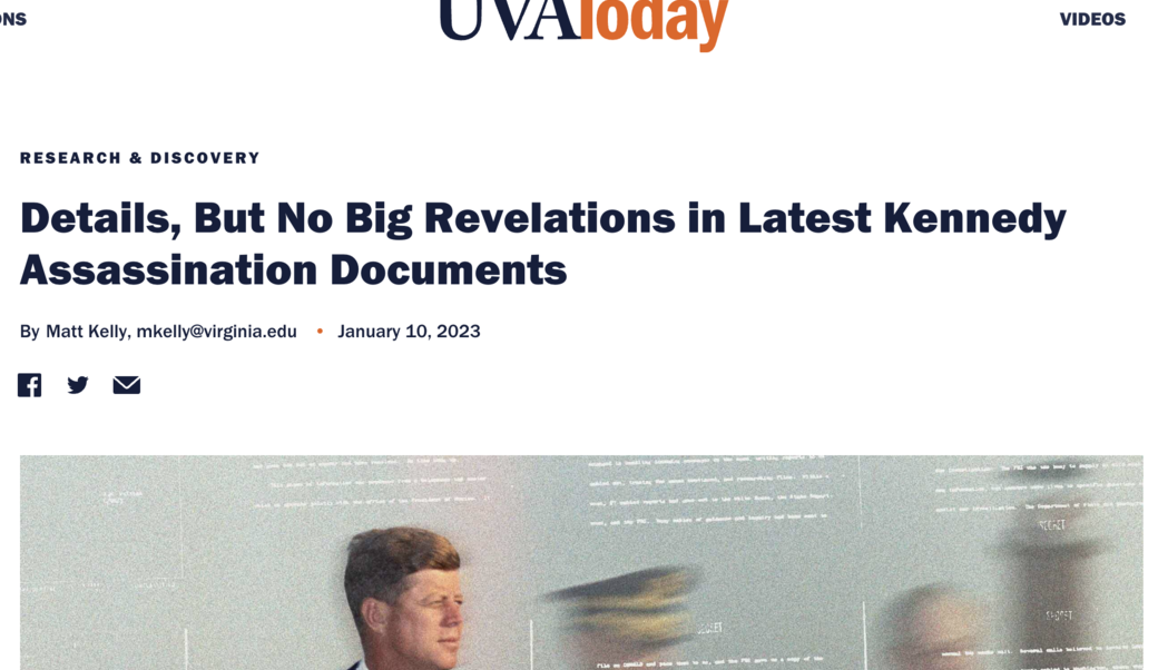 screenshot of article headline and photo of JFK