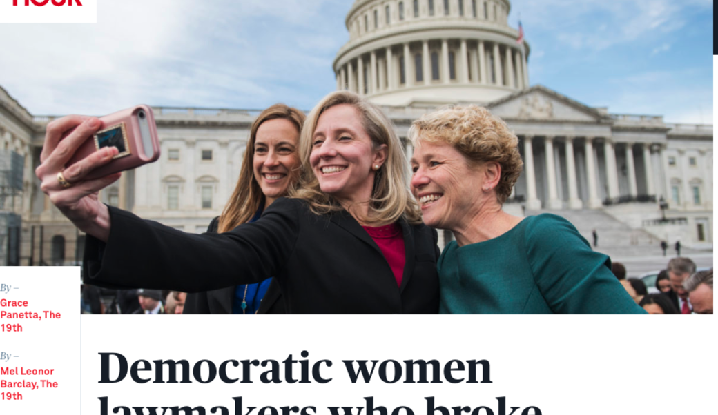 Mikie Sherrill, Abigail Spanberger and Chrissy Houlahan take a selfie after a group photo with other freshman members of the 116th Congress on Capitol Hill in November 2018.