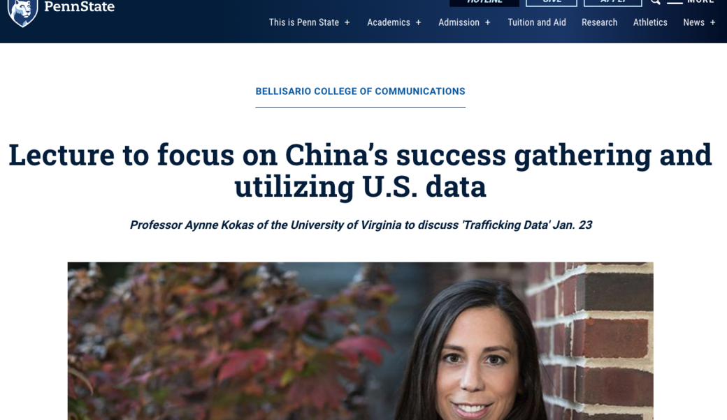 screenshot of article headline and photograph of Aynne Kokas