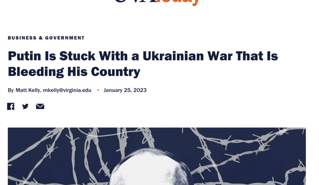 screenshot of article headline and image of part of face of Russian President Vladimir Putin 