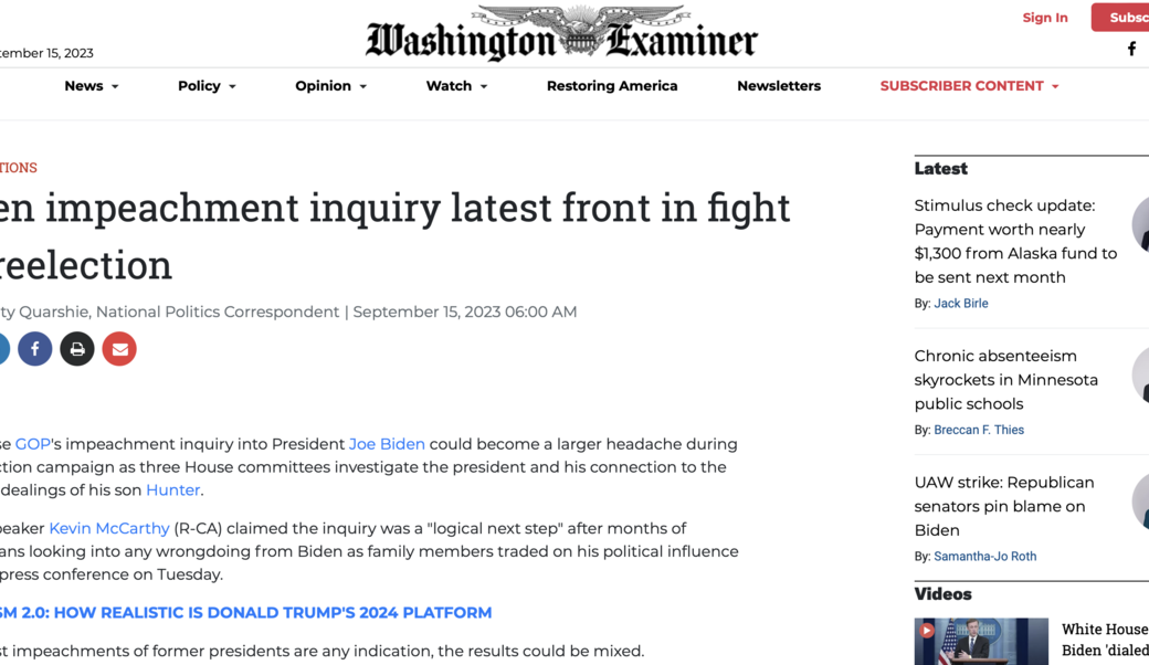 Washington Examiner Headline