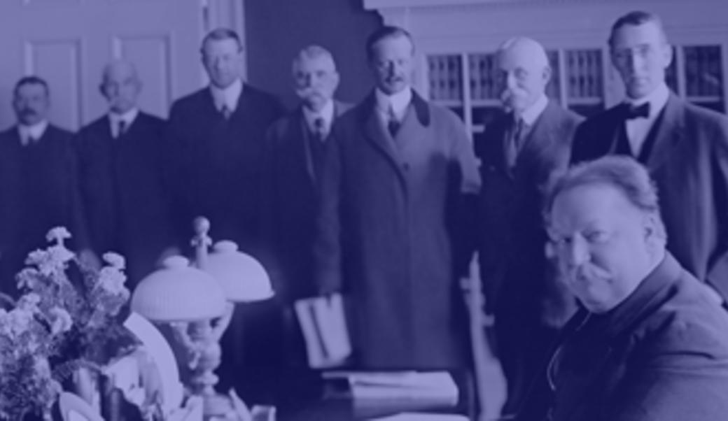 President William Howard Taft, signs New Mexico into statehood at the White House. The signing was witnessed by dignitaries on Jan. 6, 1912.