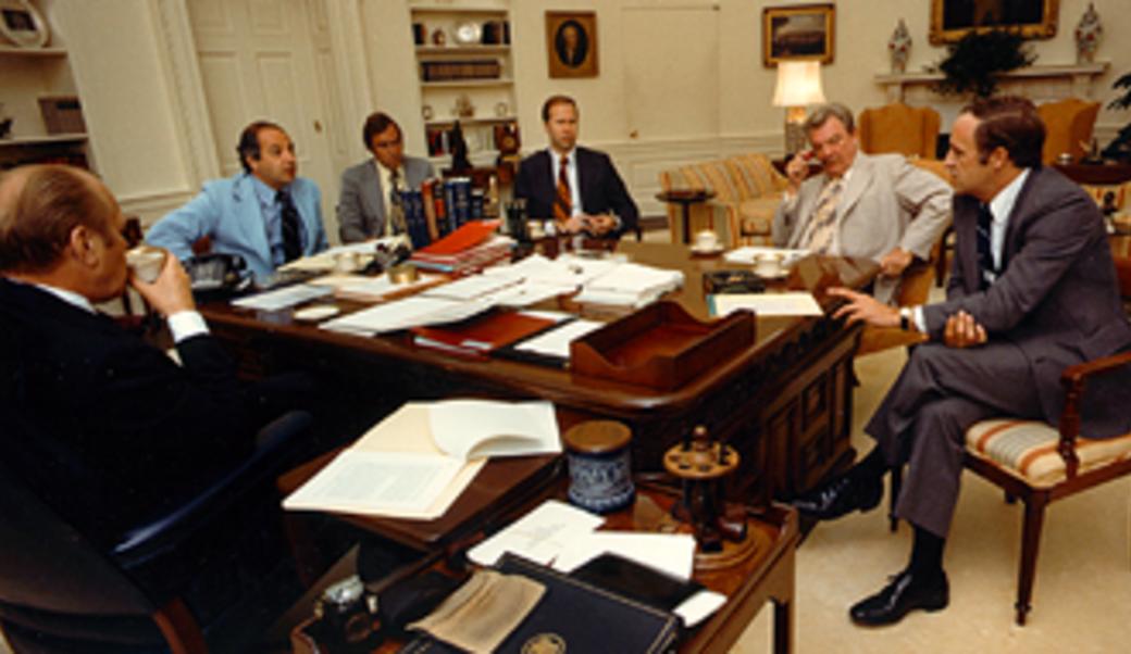 President Ford meets with senior staffers 27 July 1976.