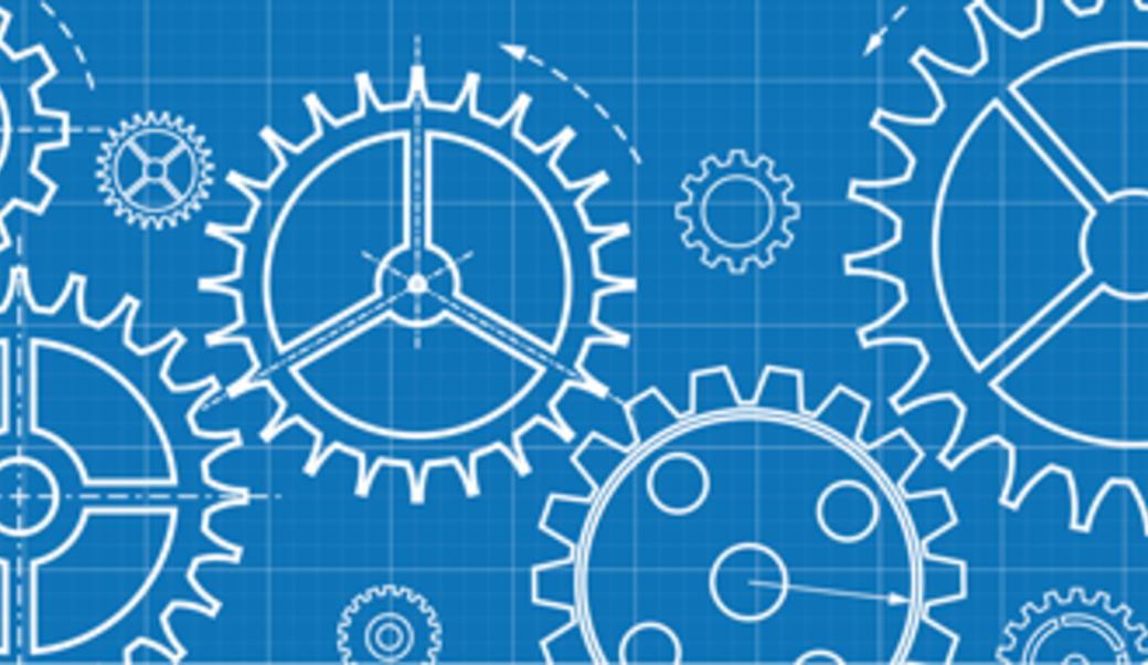 rendering of gears on blueprint