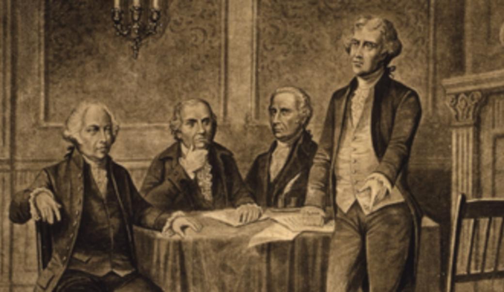 "Leaders of the Continental Congress," an engraving with Adams, Morris, Hamilton, and Jefferson