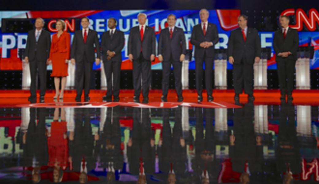 Republican candidates at the 2016 Republican presidential debate in Las Vegas, Nevada, in December 2015.