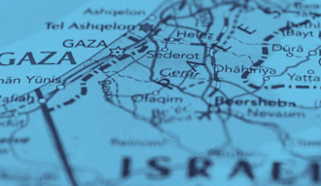 Blue map showing Gaza