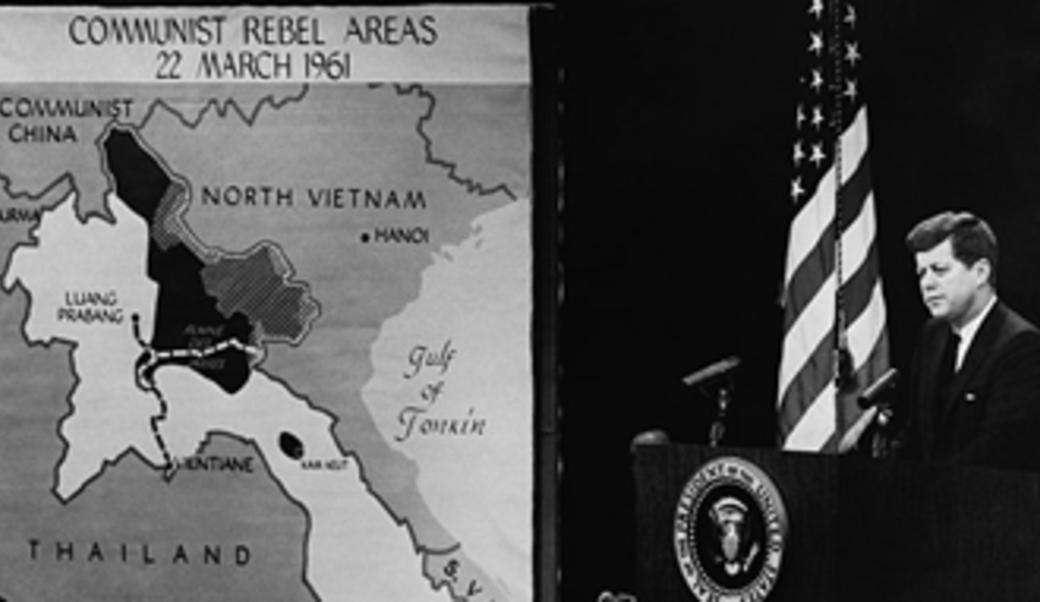 President John F. Kennedy discusses the Vietnam War during a press conference on March 23, 1961