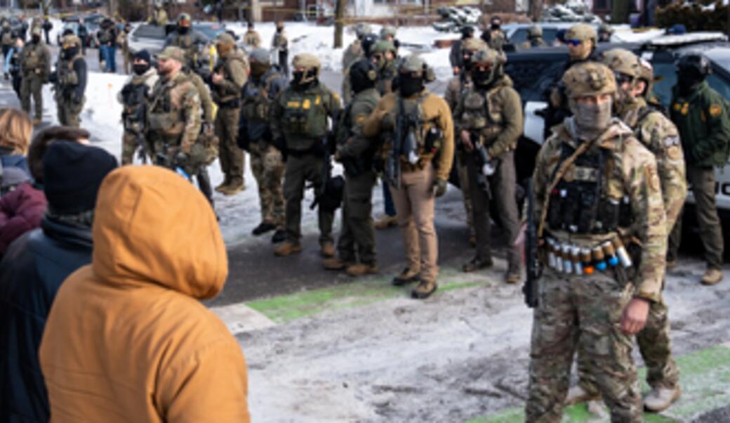 Chad Davis/Wikimedia Commons. ICE agents and bystanders in Minneapolis after the January 07, 2026, shooting of Renée Good.