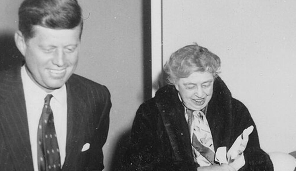 Eleanor Roosevelt and John F. Kennedy in Waltham Massachusetts