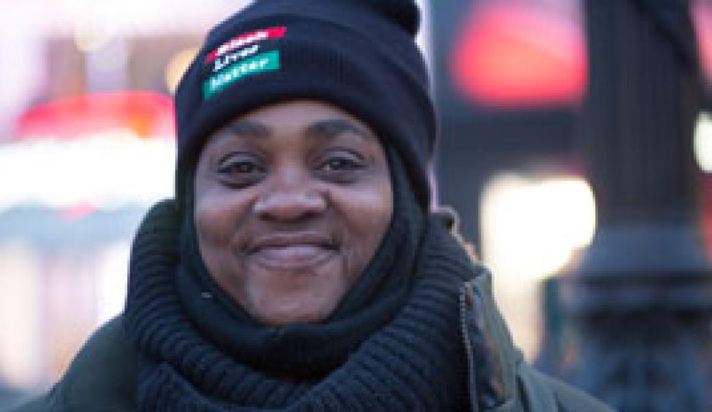 Woman in "Black Lives Matter" hat