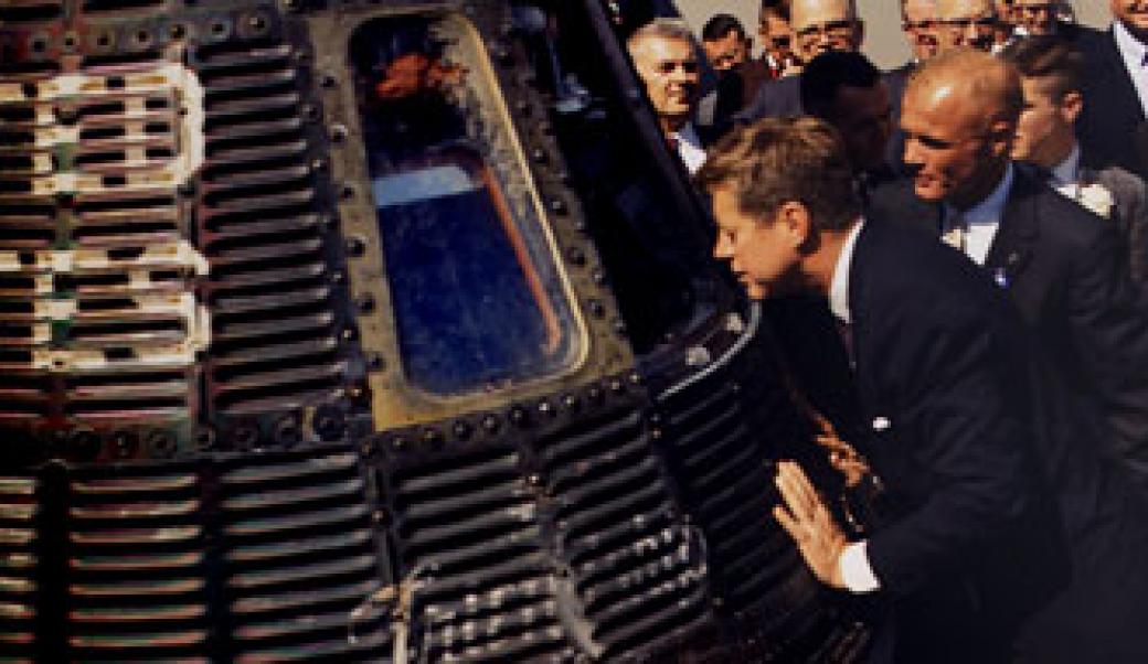 JFK inspects Mercury capsule