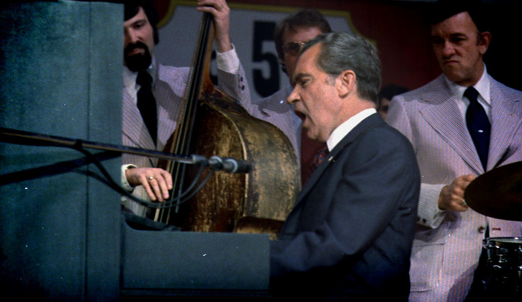 Richard Nixon playing piano and singing