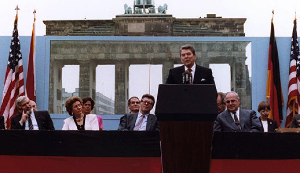 Ronald Reagan speaking at the Berlin Wall