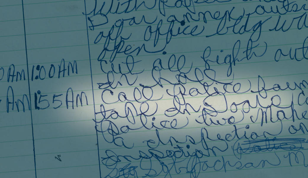 detail from the log of the guard who discovered the Watergate break-in