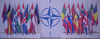 Members of NATO and their flags surround the NATO symbol