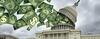 image of US Capitol with dollars flying out