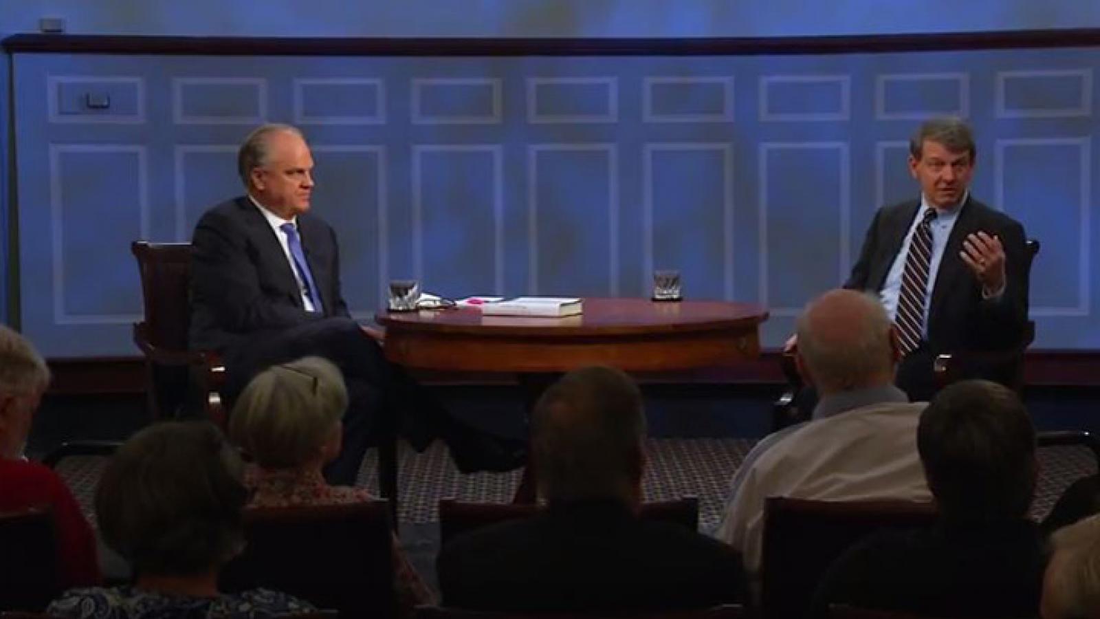 Russell Riley, an expert on the Clinton presidency, takes questions from the American Forum studio audience